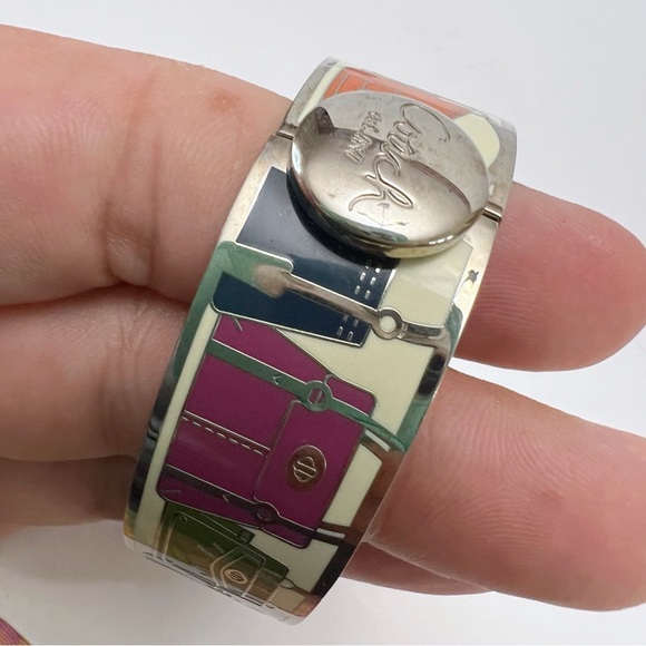 COACH Multicolor Enamel Purse Handbag Design Hinged Bracelet Silvertone - Picture 10 of 16